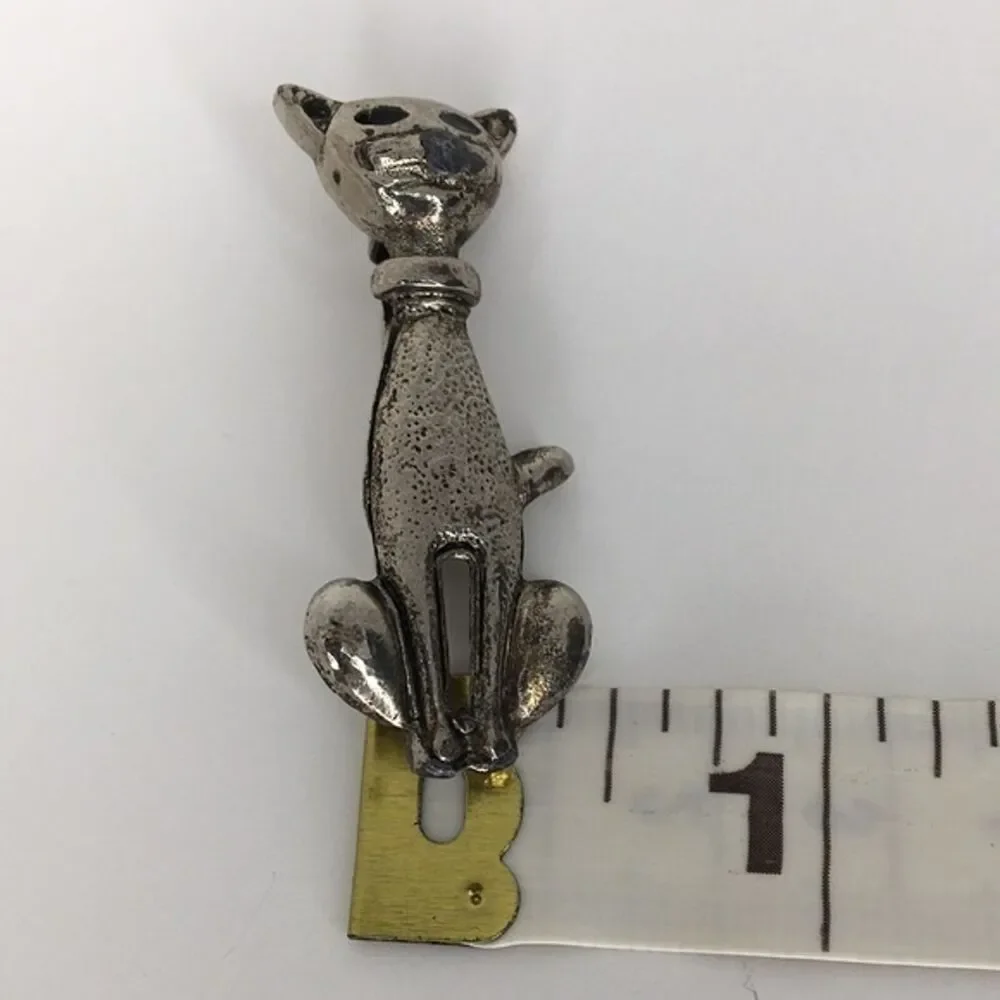 Vtg 1980's Cat Brooch Silver Tone Whimsical Grandmother Cottage Core‎ Pin